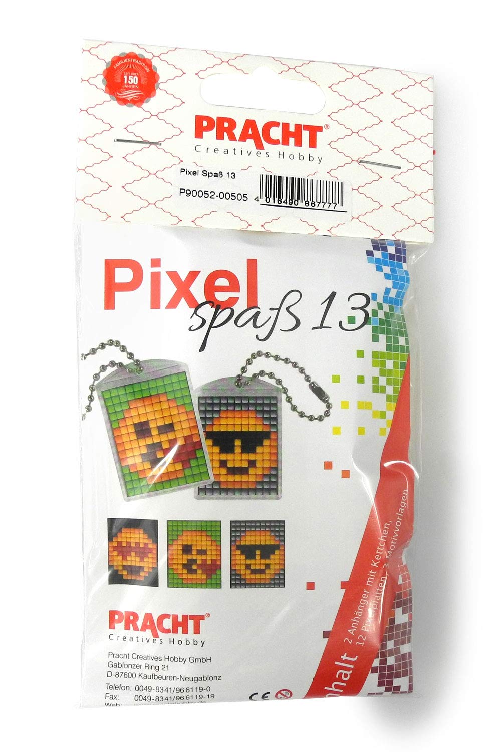 Pracht Creatives Hobby P90052-00505 Pixel Fun Craft Set 13 for 2 Lockets Key Ring for Children Boys and Girls as a Small Gift Party Bag for Children's Birthday Parties