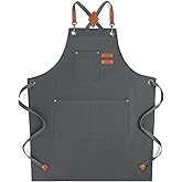 Cardkiss Chef Aprons for Men Women with Large Pockets, Cotton Canvas Water Repellent Kitchen Apron for Cooking