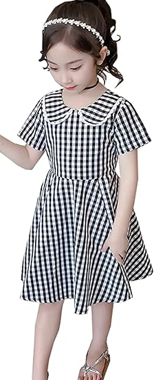 Amazon ミリケ 子供服 チェック柄 ワンピース キッズ 女の子 ロングワンピース 半袖 夏 キッズ フレア ドレス 発表会 結婚式 可愛い カジュアル ワンピース チュニック 通販