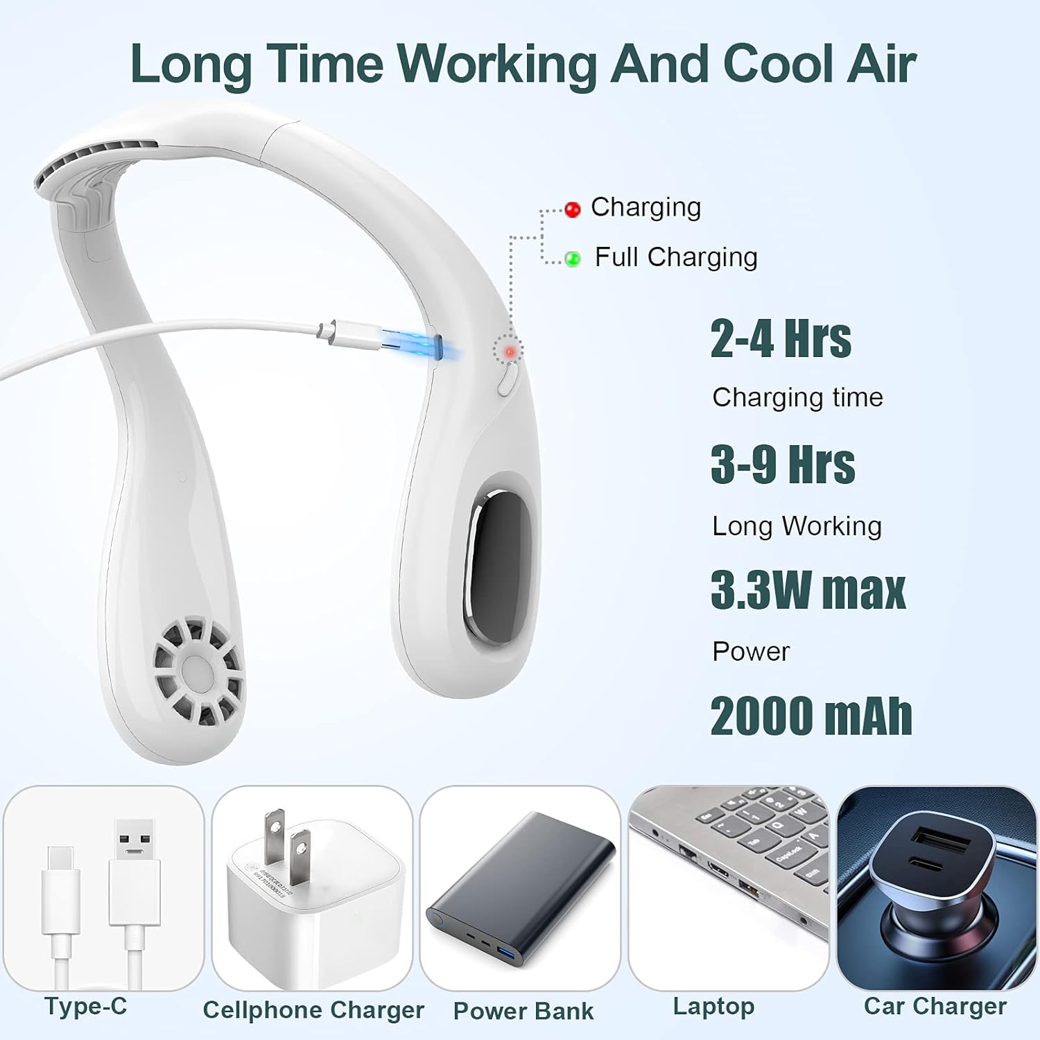 Personal Fan,Portable Neck Fan Rechargeable,Hands-Free Bladeless Fan with Three-speed Change,360° Surround Airflow Personal Cooling Fan for Outdoor Sports Travel (White): Kitchen & Dining
