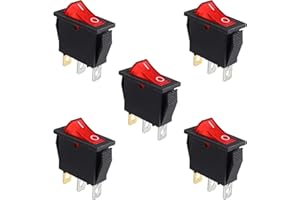 HUAREW 5Pcs Rocker Switch Red Light Illuminated, ON/Off SPST 3 Pin 3 Position Boat Rocker Toggle Switch Snap AC 250V/15A 125V