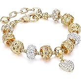 Leprato Gold Plated Heart Charm Bracelet Glass Crystal Beaded Bracelet Stunning Jewelry Gifts for Women