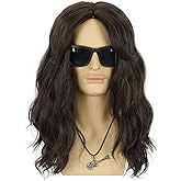 VGbeaty Men Women Long Curly Dark Brown Wig 70s 80s California Hard Rocker Wig Halloween Costume Cosplay Anime Wig