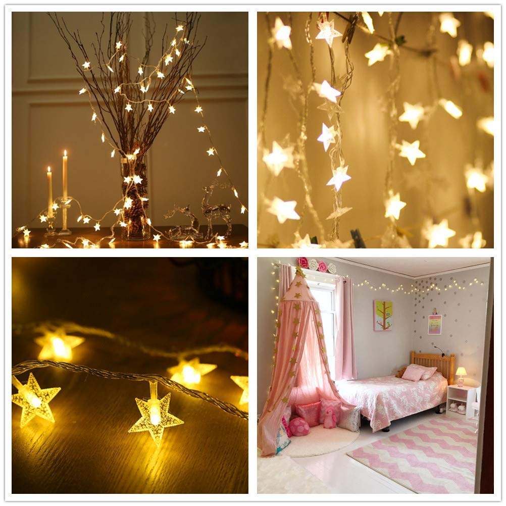 Star String Lights,Battery Powered Twinkle Lights, Decorations with 50 pcs LED Indoor Fairy Lights Warm White, Ideal for Patio Wedding Bedroom Princess Castle Play Tents