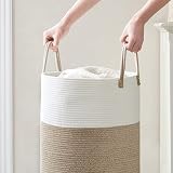 YOUDENOVA Woven Laundry Basket 50cm Handle Cotton Rope 58L White Brown view 7