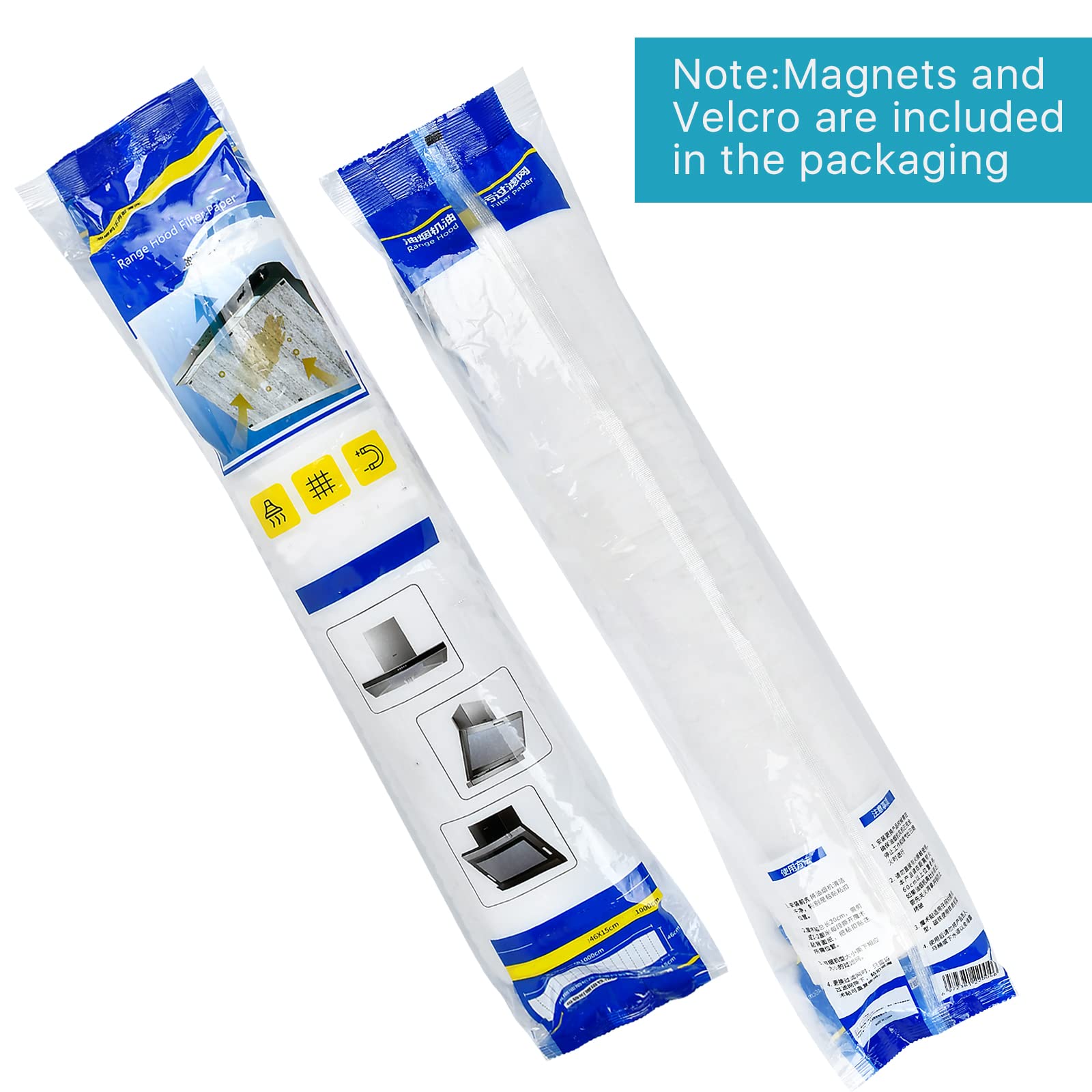 2 Rolls Range Hood Filters, Nonwoven Fabric Range Hood replacement filter with Magnetic block and Oil Proof Sticker, Anti Oil Filter Membrane for Kitchen（10m, White)