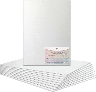 Habercrafts 9x12 Inch Canvas Panels 100% Cotton Triple Gesso Primed 10 Boards