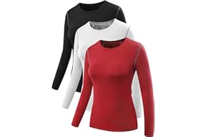 NELEUS Women's 3 Pack Athletic Compression Long Sleeve T Shirt Dry Fit
