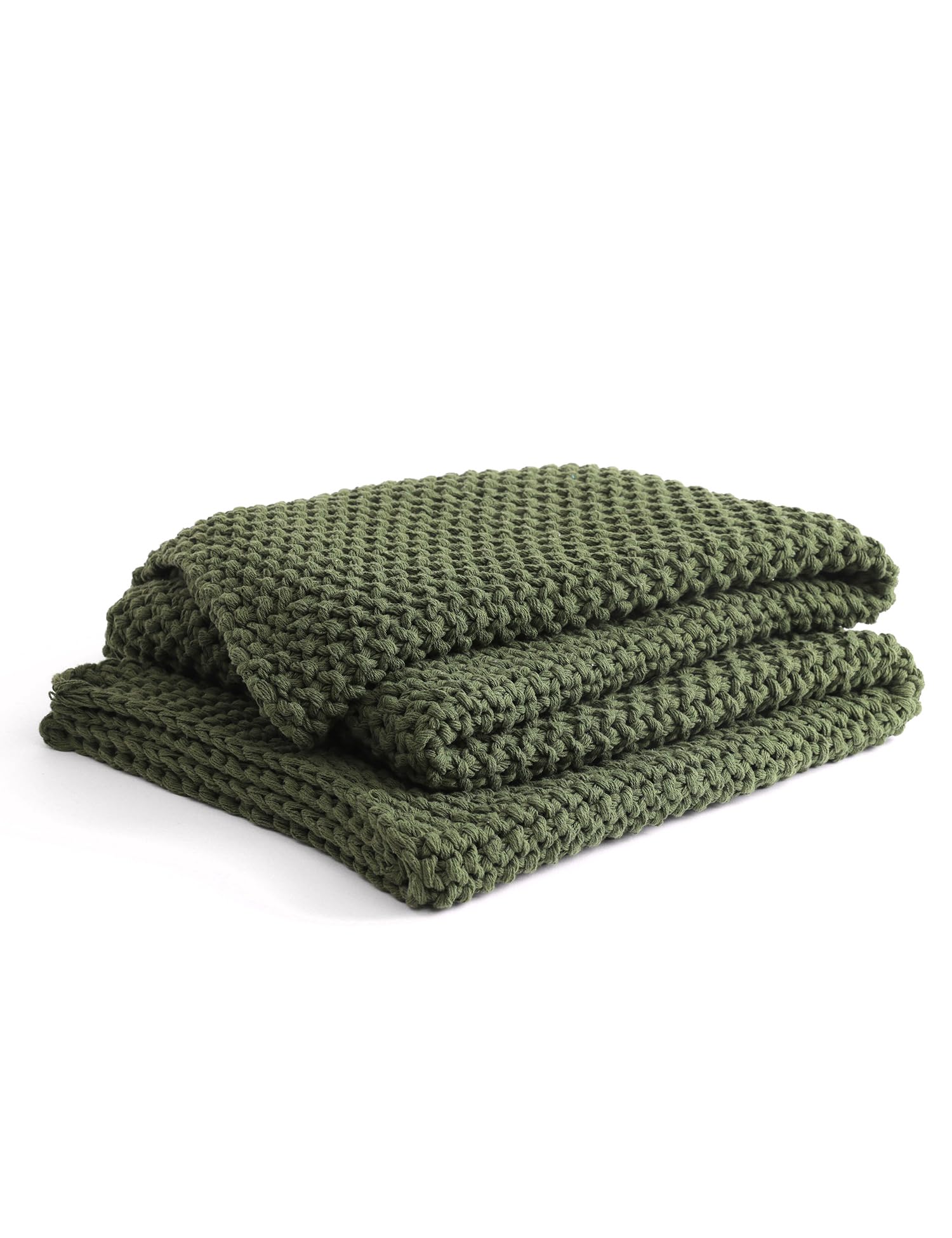Photo 1 of YnM Chunky Cotton Knit Throw Blanket, Cable Knit Throws for Bed Couch Sofa, Comfy & Relaxing, Decorative Piece for Farmhouse Modern Boho Rustic Scandinavian Chic Vibe, Pine Green 50x60 Inches