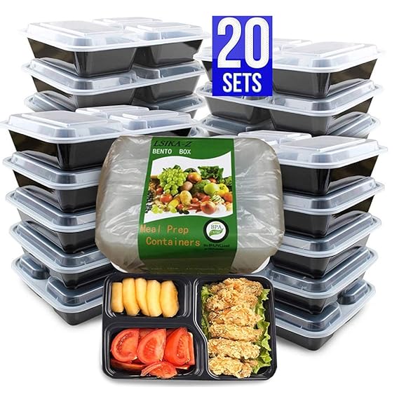 LSIKAZ Meal Prep Containers [20 Stück] Essensbox 3 Fächer Lebensmittel