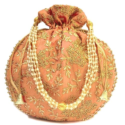 Indian Handicraft Silk Women's/Girls Ethnic Rajasthani Party Wear Potli Bag Peach Color