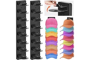 Eiito Hat Organizer for Baseball Caps, 2 Pack Strong Adhesive Hat Rack for Wall, Multilayer Hat Storage Display Holder, Wall Mounted Hat Hooks Hold up to 16 Hats for Closet Door and Bedroom (Black)