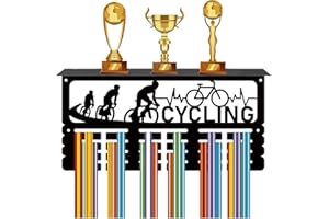 CREATCABIN Cycling Medal Hanger Display Medal Holder with Shelf Sports Rack Wall Mount Frame Iron Hook Trophy Medal Stand for Hanging Medals Awards Biking Marathon Athlete Medalist 15.7 x 7.9Inch