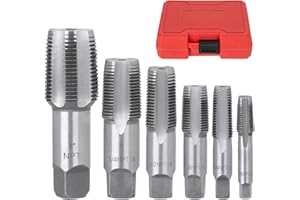 BORNPYE 6-Piece NPT Pipe Tap Set, 1", 3/4", 1/2", 3/8", 1/4", 1/8" Taps Threading Tool, Precision Carbon Steel Tap Set Metric and Standard for Clean and Re-Thread Damaged or Jam Pipe Threads in Storage Case