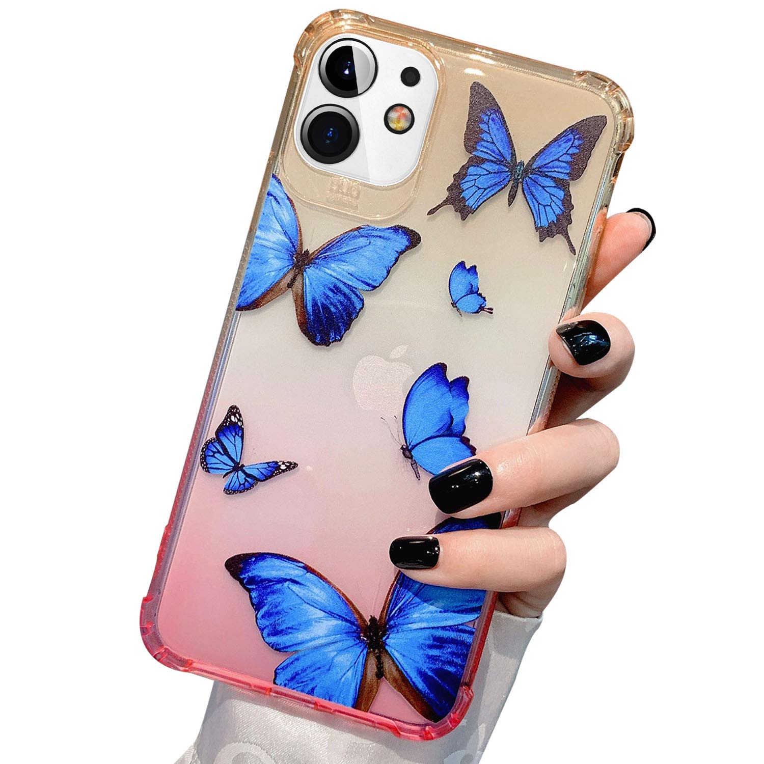 hzcwxqh Compatible with iPhone 12/12 Pro Iridescent Case, Cute Gradients Butterfly Designs for Women, Shockproof Slim Fit TPU Protective Case for iPhone 12/12 Pro 6.1 inch 2020 - Pink Yellow