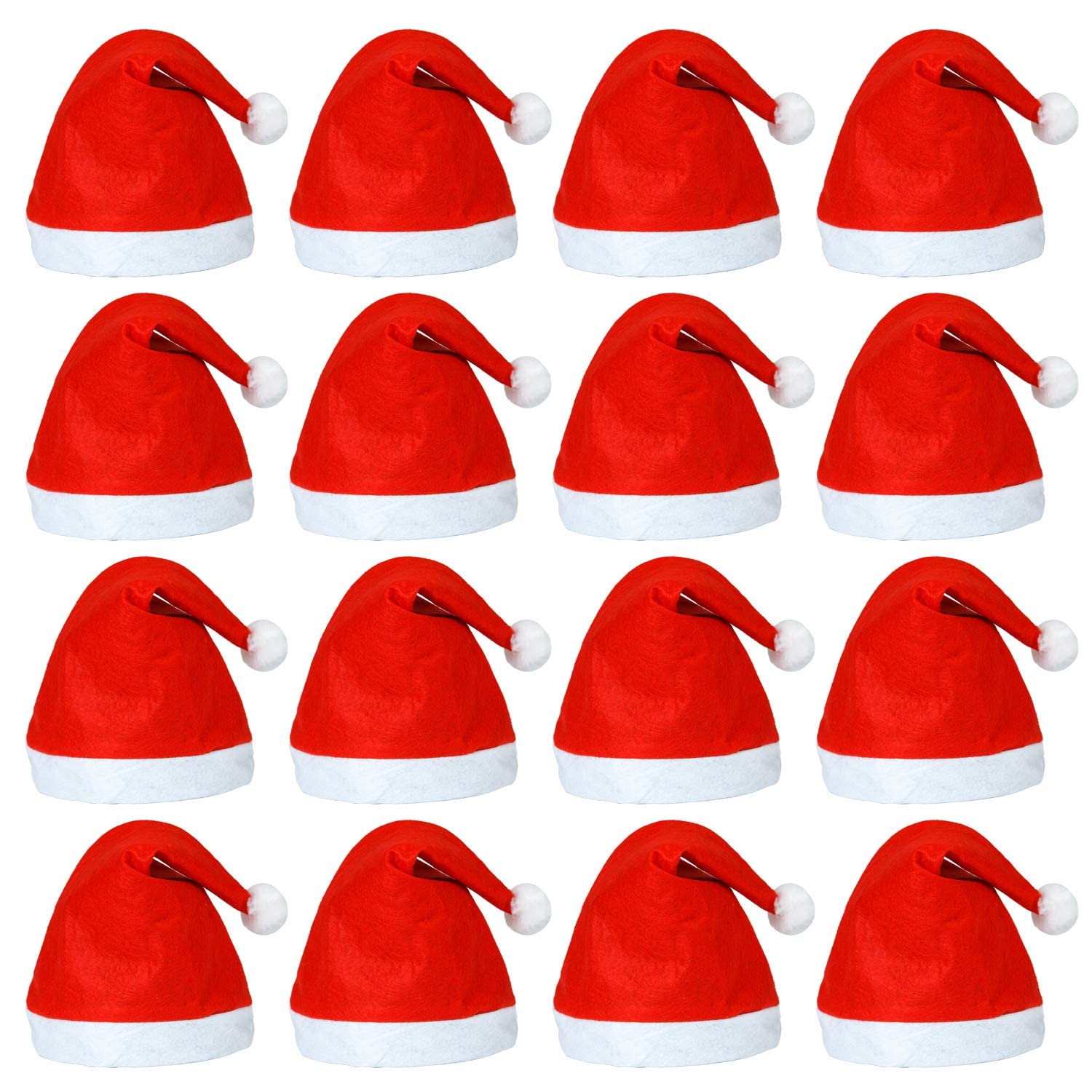 ELCOHO 20 Pack Santa Red Hat Short Plush with White Cuffs Non-Woven Fabric Christmas Hat Santa Hat for Adults (Red)