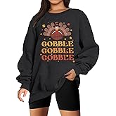 Thanksgiving Sweatshirt Women Gobble Til You Wobble Shirt Funny Turkey Graphic Shirt Casual Long Sleeve Pullover Tops