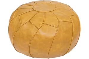 Thgonwid Round Unstuffed Pouf Cover, Leather Foot Stool Ottoman with Storage, Bean Bag Floor Chair, Multi Functional Footrest for Living Room, Bedroom or Balcony (Yellow)