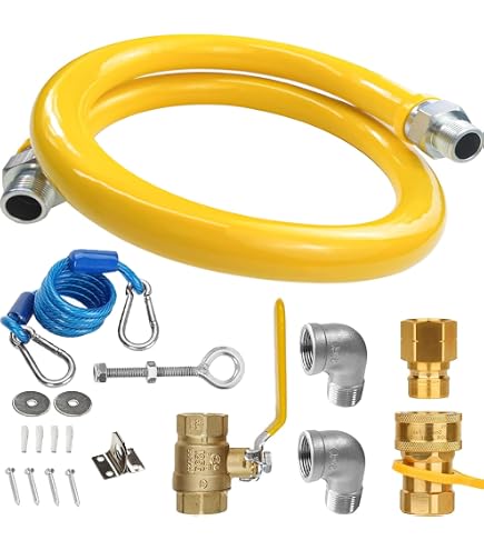Commercial Gas Hose Connector Kit - 48 Inch Flexible Blue Gas Line With Quick Disconnect For Kitchen Equipment