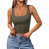 REORIA Women's Square Neck Ribbed Slim Fit Crop Tank Top