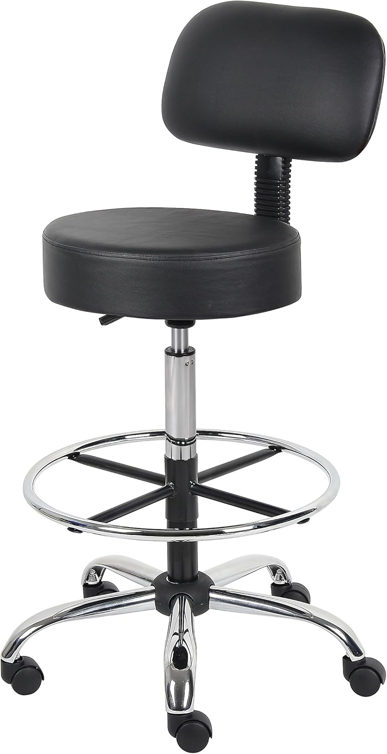 Boss Office Products B16245-BK Be Well Medical Spa Drafting Stool with Back, Black: Furniture & Decor
