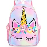 Kids Backpack Girls School Backpack Preschool Kindergarten Unicorn Toddler BookBag with Chest Clip (Tie Dye headband)