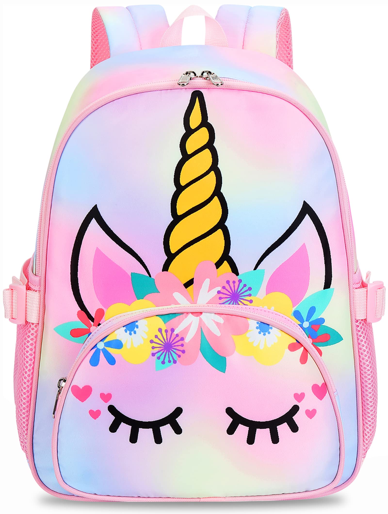 Photo 1 of Kids Backpack Girls School Backpack Preschool Kindergarten Unicorn Toddler BookBag with Chest Clip (Tie Dye headband)