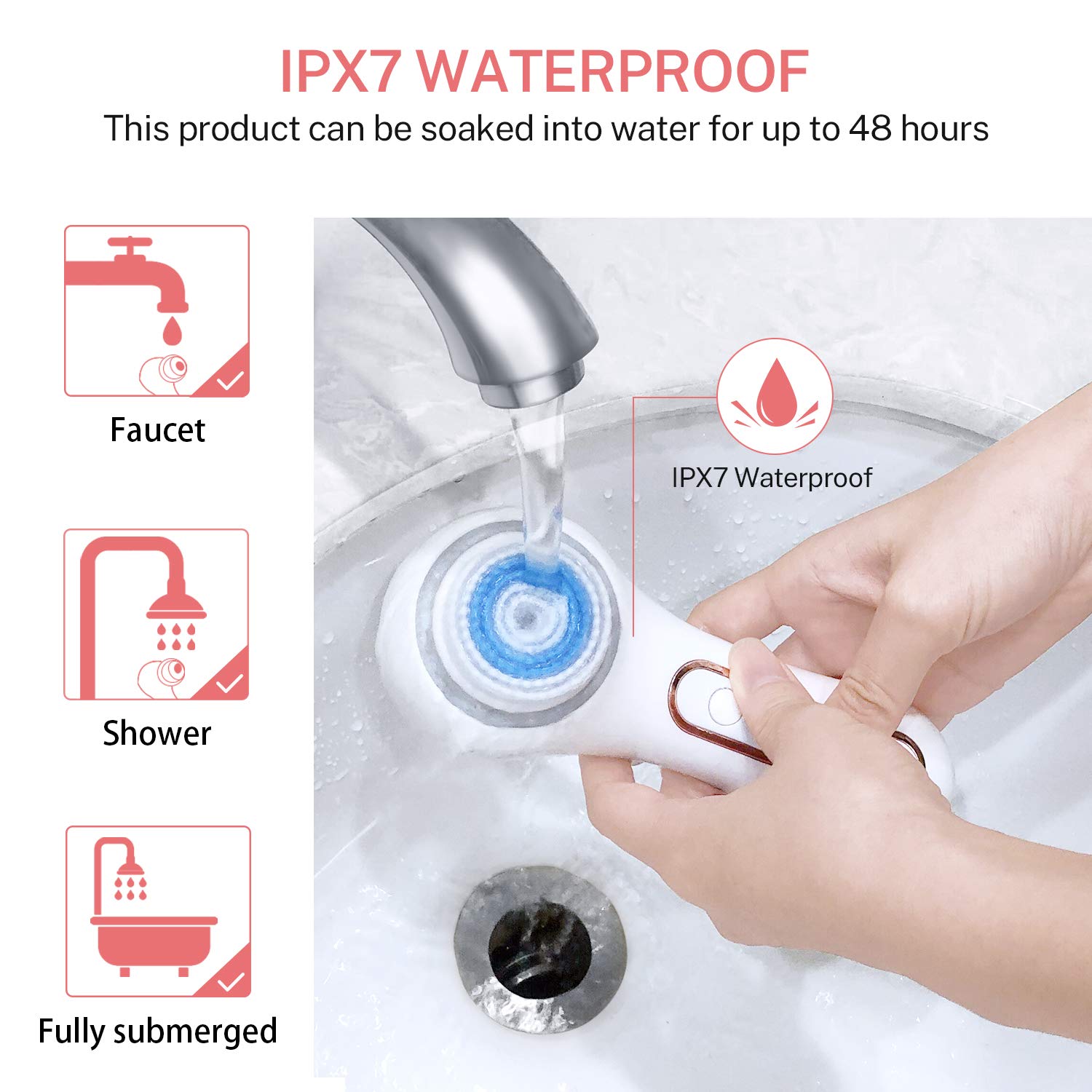 Electric Facial Cleansing Brush Waterproof Red/Blu Light Face Brush Spin Rechargeable Misiki IPX7 Exfoliating Face Brush with 3 Mode, 5 Brush Head for Exfoliating, Massaging, Removing Blackhead: Beauty