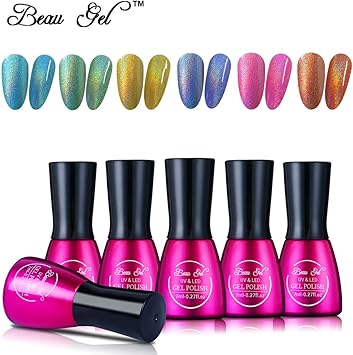 Beau Gel Vernis à Ongles Holographique Hues 6 Pcs Coloré Rainbow Soak Off Vernis à Ongles Holo Lot De 7 Ml Longue Durée Shimmer Nail Art Manucure