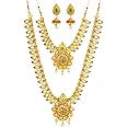 Efulgenz Indian Bridal Jewelry Sets for Women Gold Tone Traditional Long Indian Necklaces Temple Jewellery Bollywood Bridal Wedding Set of Choker Collar Dangle Earrings Jewelry