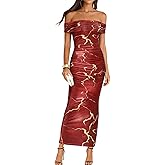 BTFBM Cocktail Dresses for Women 2026 Elegant Classy Off Shoulder Bodycon Mesh Slit Floral Maxi Spring Summer Dress