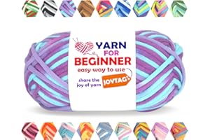 JOYTAG 50g Rainbow Beginner Crochet Yarn for Crocheting and Knitting Multicolor Cotton Crochet Yarn for Beginners with Easy-to-See Stitches Cotton-Nylon Blend Easy Yarn for Beginners(Purple Blue Tone)