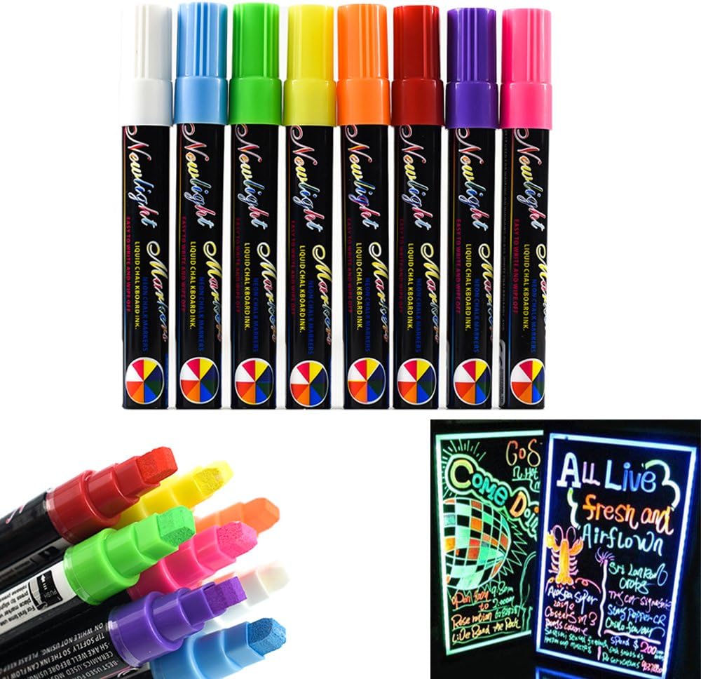Houkiper 8PCS Neon Liquid Chalk Pen 6mm Marker Blackboard Glass Window Menu Whiteboard Pens