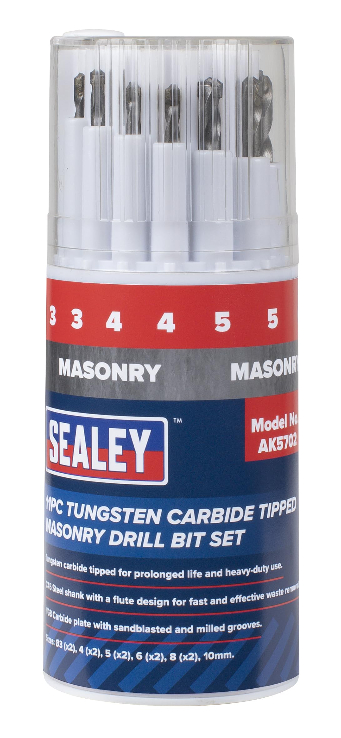 Sealey Tungsten Carbide Tipped Masonry Drill Bit Set 11pc - AK5702