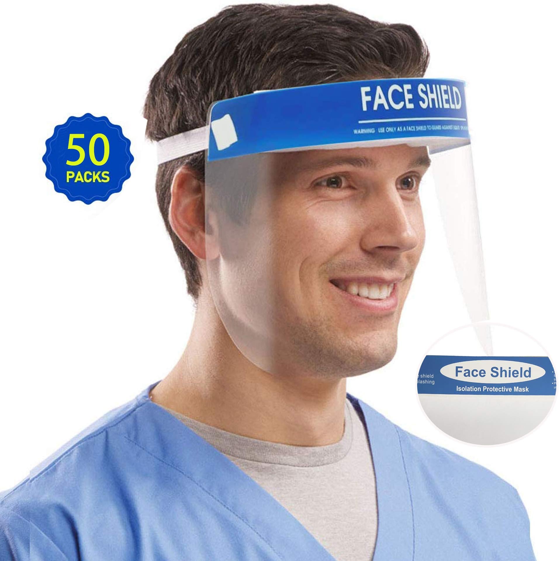 Sivaha Face Shield Protect Eyes and Face with Protective Clear Film Elastic Band and Comfort Sponge (Package 50)