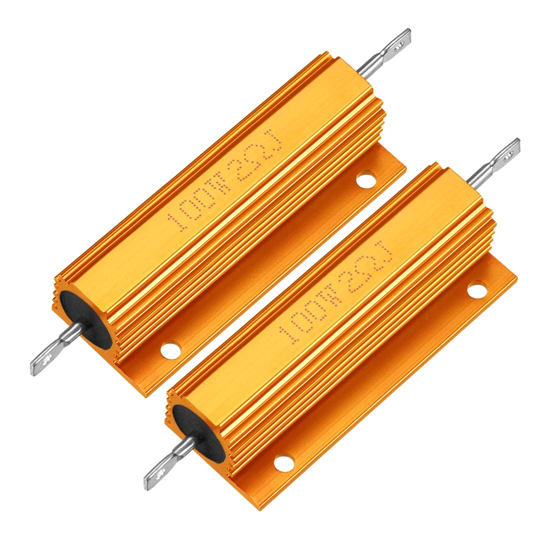 sourcingmap Aluminum Case Resistor 100W 2 Ohm Wirewound Yellow for LED Replacement Converter 100W 2RJ 2pcs