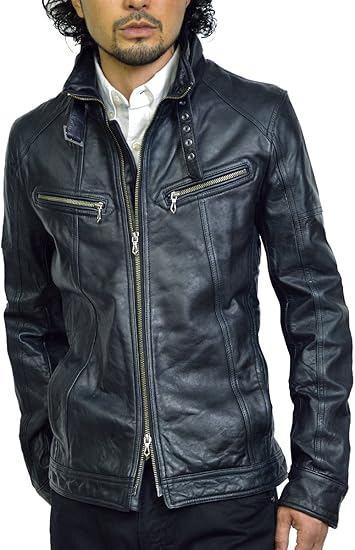 Amazon レザージャケット メンズ 本革 ラムレザー ライダースジャケット 革ジャン レザーライダース 大きいサイズ オイルレザー ブルー 青 S M L Ll 3l ハルフレザー Haruf Leather Os1blu コート ジャケット 通販