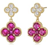 MTMY Dangle Earrings for Women 14K Gold Plated Four Leaf Clover Dangling Drop Birthstone Stud Earrings Trendy Flower Birthstone Jewelry Birthday Gifts