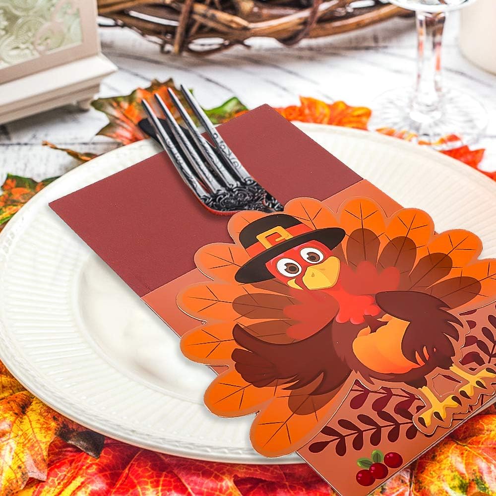 FUNARTY 20pcs Thanksgiving Cutlery Holder Set for Thanksgiving Turkey Utensil Decor, Autumn Fall Harvest Party Favor Supply Table Decoration: Home & Kitchen