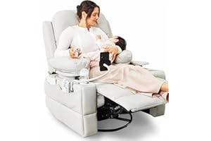 MAMAZING Oversized Rocking Chair Nursery with Adjustable Armrests, Electric Glider Recliner Nursing Chair for Breastfeeding, Power Swivel Recliner Chairs, Oeko-TEX & FSC Certified (Off White)