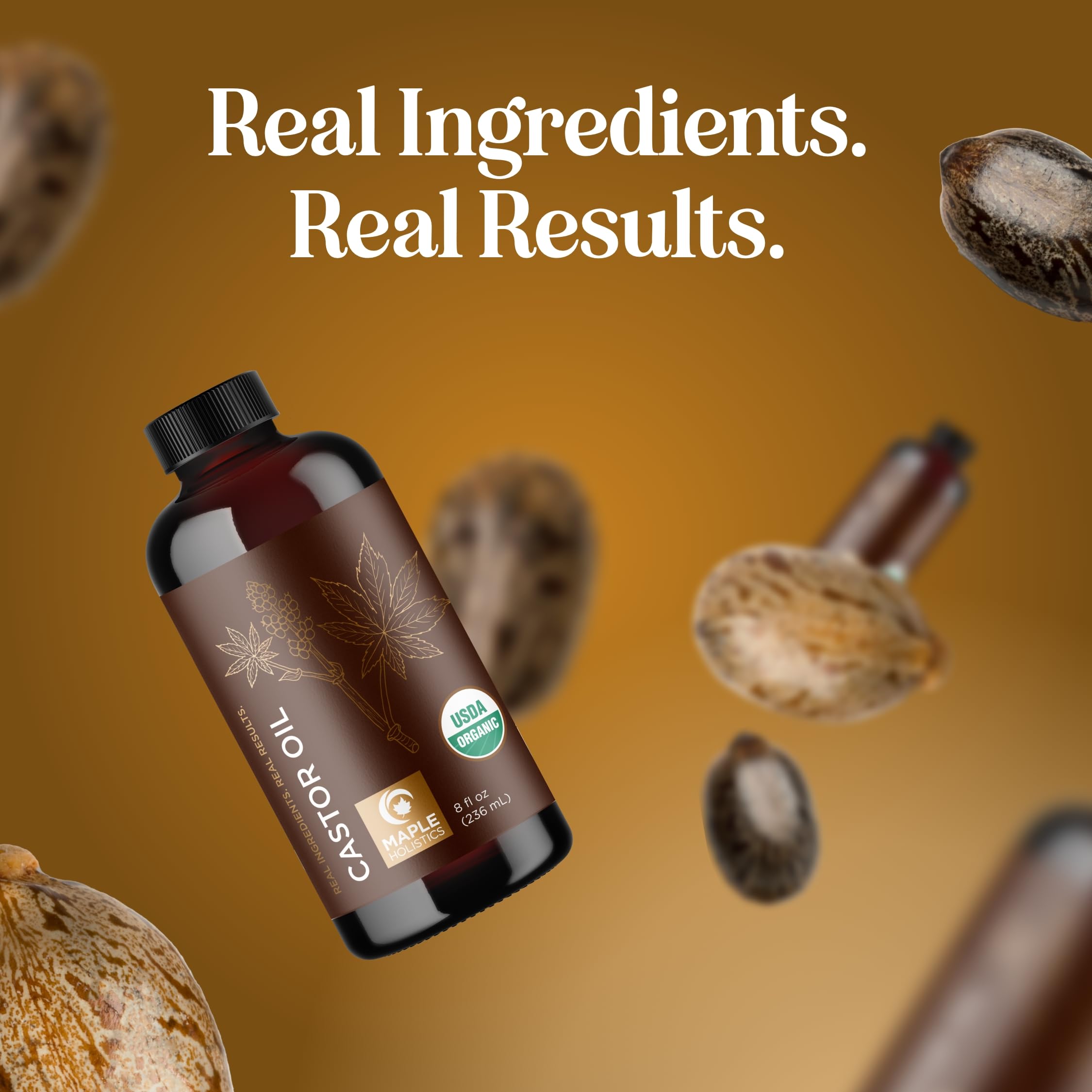 Organic Castor Oil Glass Bottle - 100% Pure Castor Oil Organic Cold Pressed Unrefined Glass Bottle - Extra Virgin Non GMO Hexane Free Cruelty Free Dermatologist Tested and USDA Certified (8 Fl Oz)