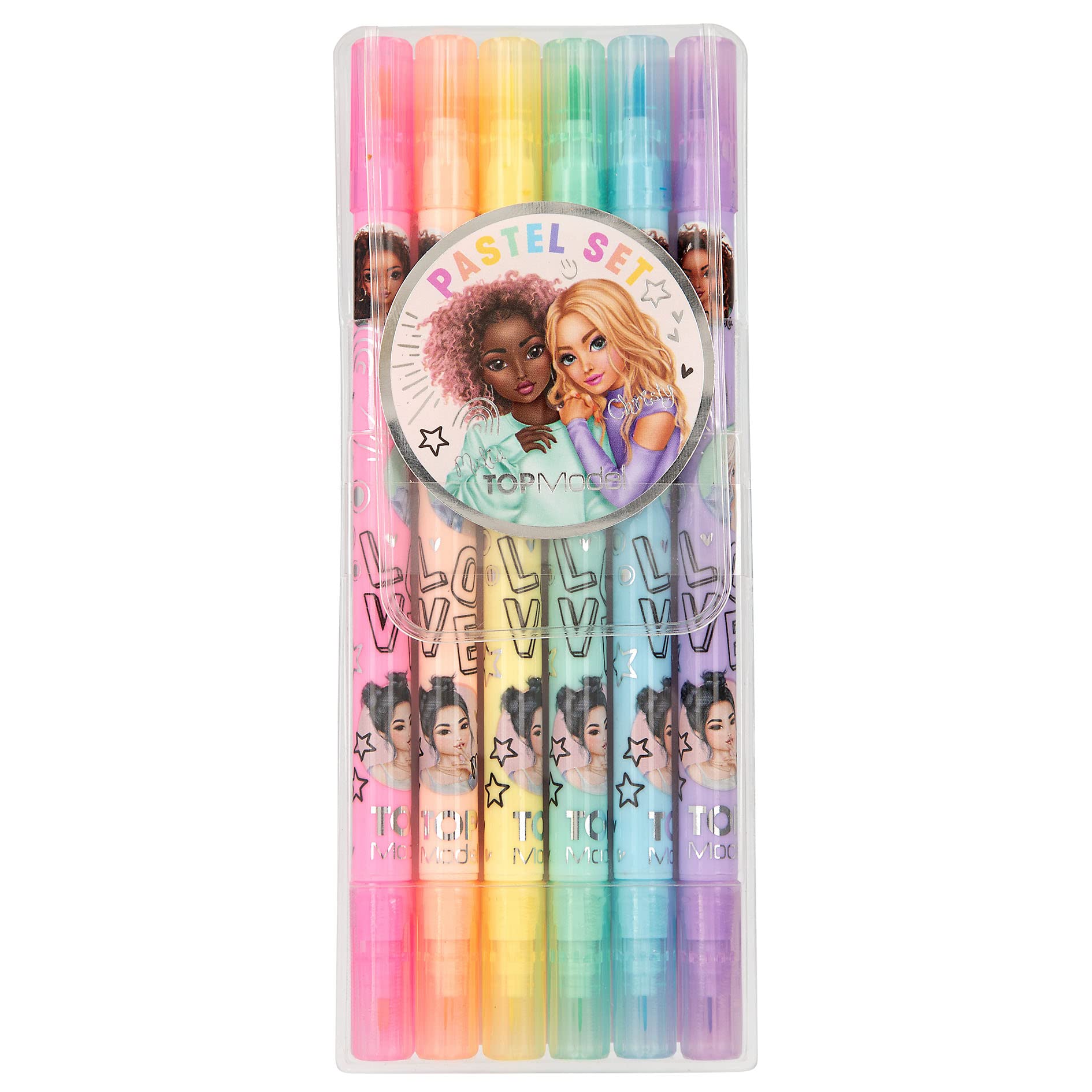 Depesche TOPModel 12188 Pen Set for Children, with 6 Felt Tip Pens in Pastel Colours, Double Fibre Pens in Case with Brush and Fineliner Tip