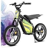 eAhora S4 800W Electric Dirt Bike for Kids - Up to 18.6Mph &amp; 28 Miles 120-150 mins Long-Range, 3-Speeds Adjustable Electric Bike for Kids Ages 8-14 with Hydraulic Disc Brakes-Green