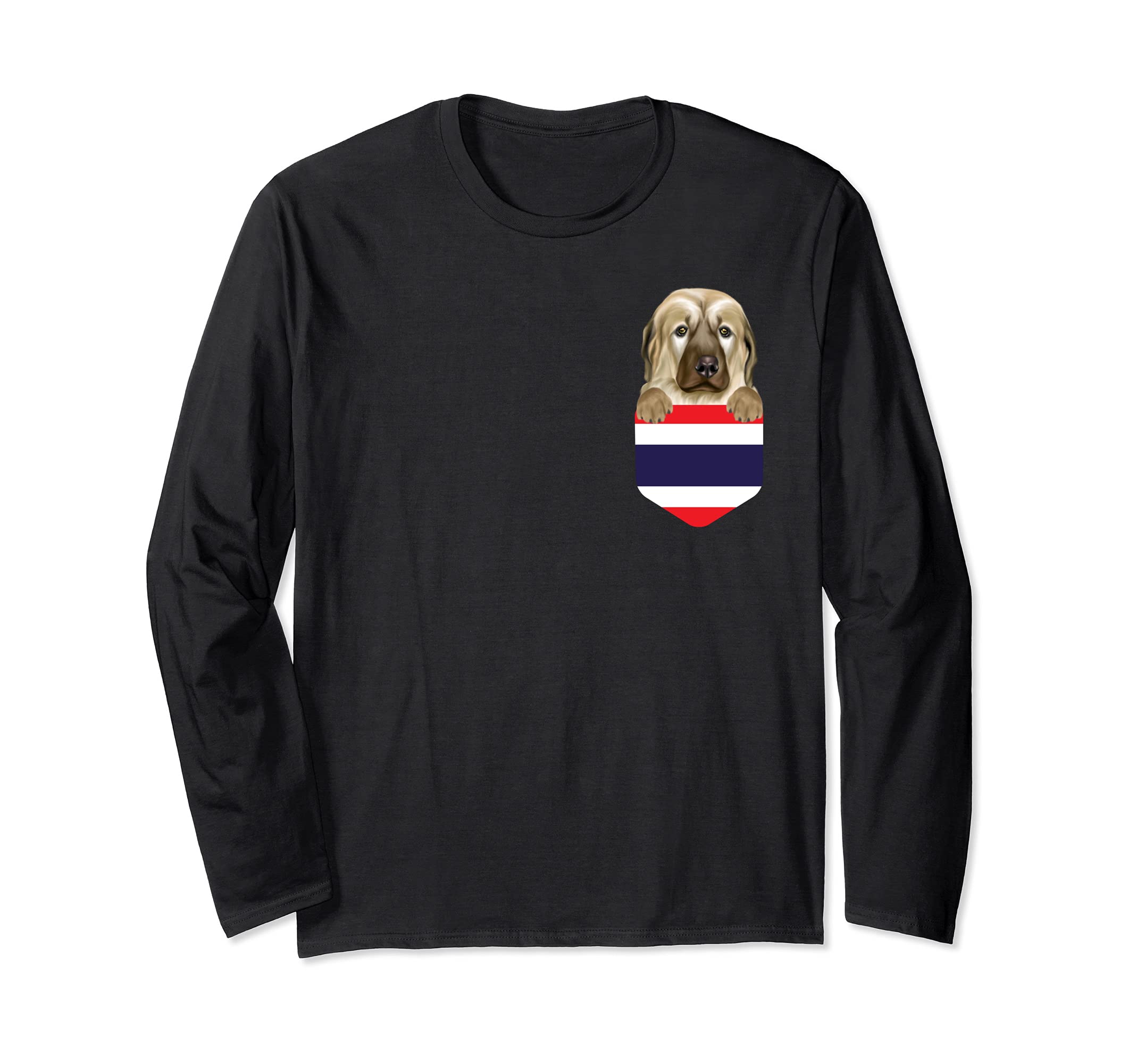Thailand Flag Anatolian Shepherd Dog Dog In Pocket Long Sleeve T-Shirt