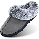 LORDFON Womens Slippers with Memory Foam,Winter House Slippers for Women with Warm Faux Fur Collar,Cozy Slip-on Bedroom Indoor Shoes