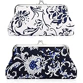Oyachic 2 Packs Large Floral Coin Purses Canvas Cash Wallet Make Up Bag Vintage Change Pouch Key Holder Kiss lock Clasp Clutch
