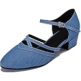 Minishion Women's Closed Toe Dance Heels Comfortable Ballroom Dancing Pumps