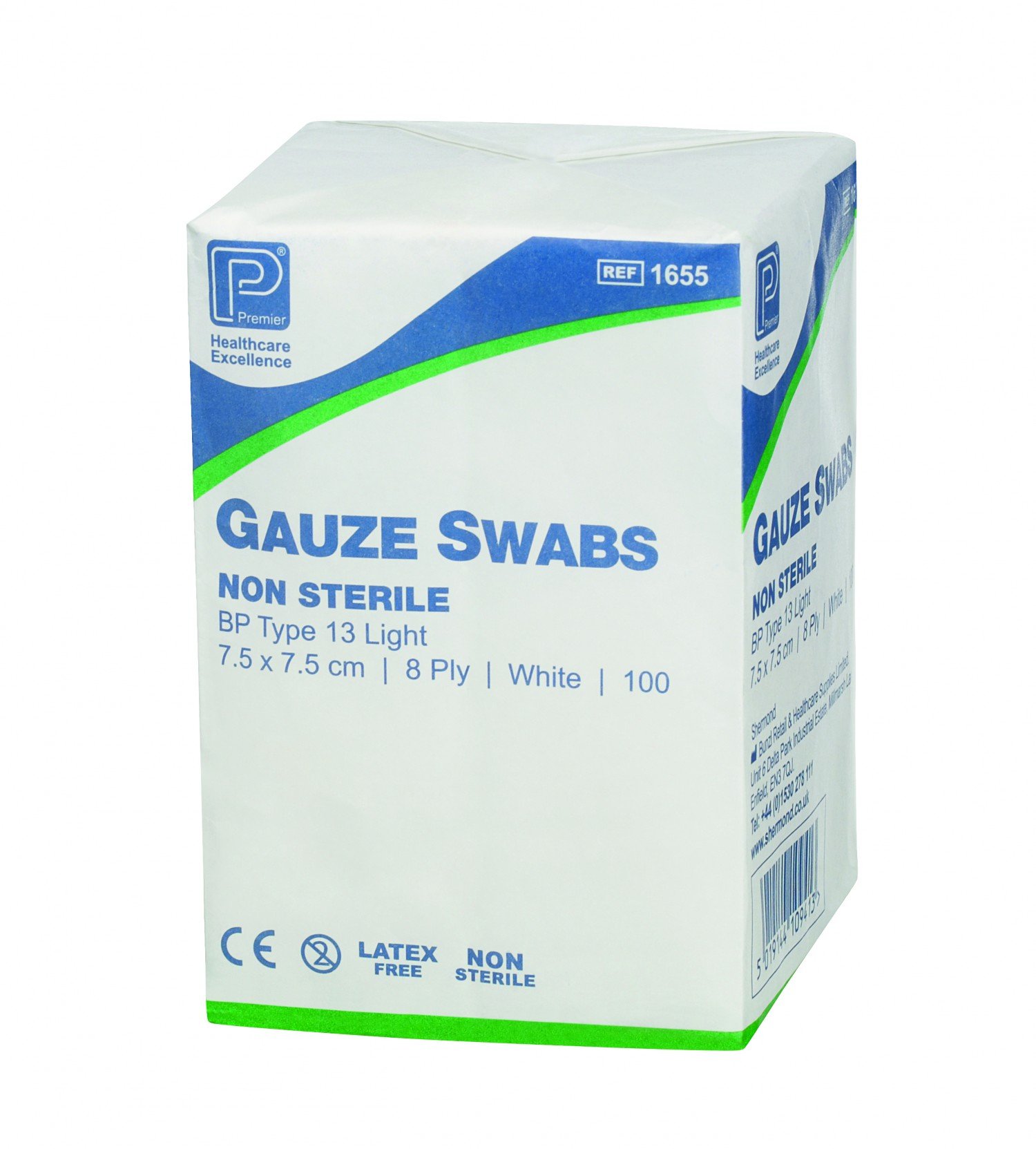 Premier PM1660N Gauze Swab, Non-Sterile, 8-Ply, 10 cm L x 10 cm W (Pack of 100)