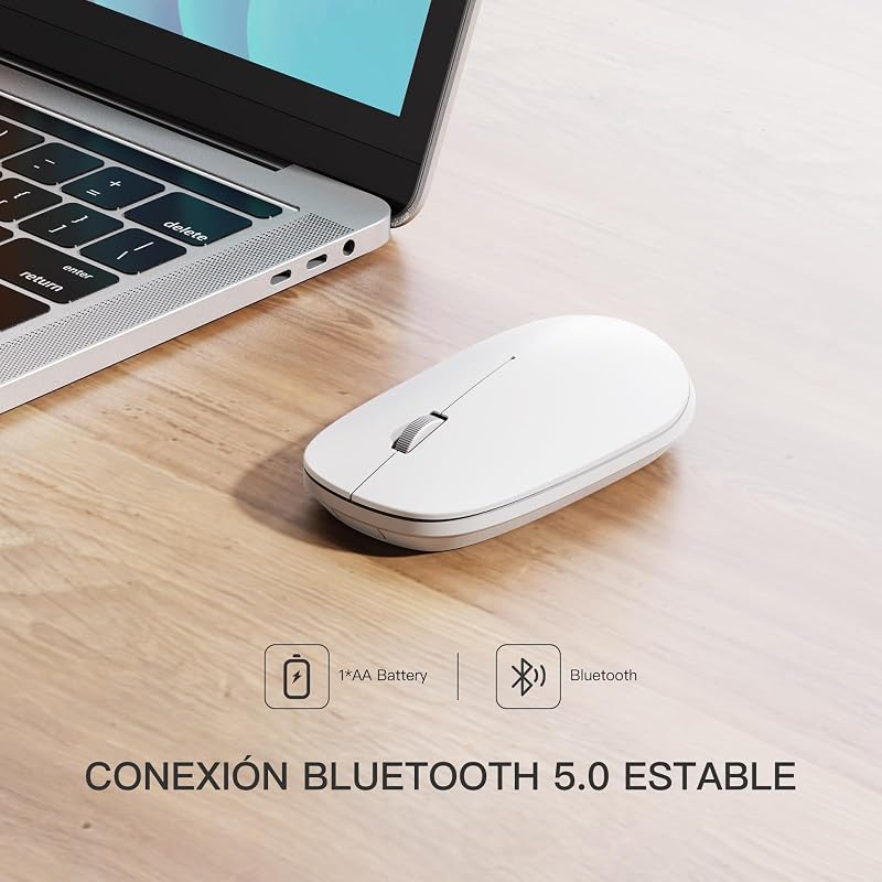 Ratón inalámbrico Bluetooth, ratón inalámbrico Delgado y silencioso para Mac OS, iPad OS, Windows, Android Sistema, Blanco