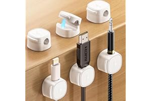 CANISFLAX Magnetic Cable Clips [1s Lock] Adhesive Cord Holder Organizer for Nightstand, 6Pack Desk Cable Management Clips, Phone Charger Wire Cord Organizer Keeper for Nightstand Wall Car Office
